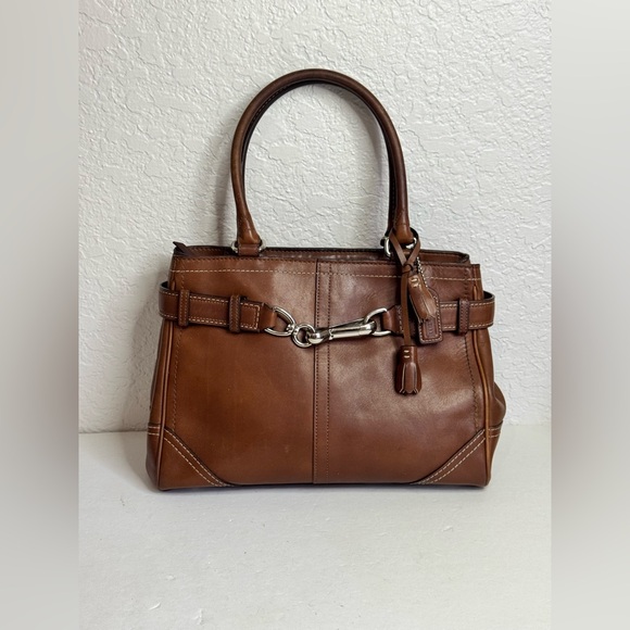 Vintage Coach Shoulder Satchel Bag Hampton Caramel Brown Leather Belted